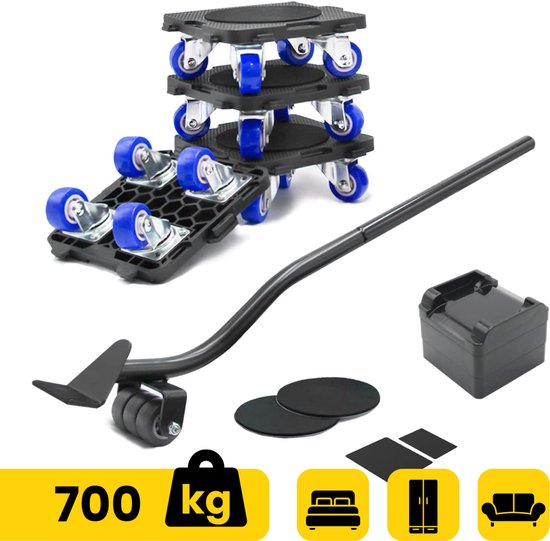 Moeve Meubelroller - Stevig en handig voor zware meubels - Meubeltransporter - 9 delige Transporthulp - Draagvermogen 700kg - Transportroller - Meubelhondje - Meubelverplaatser