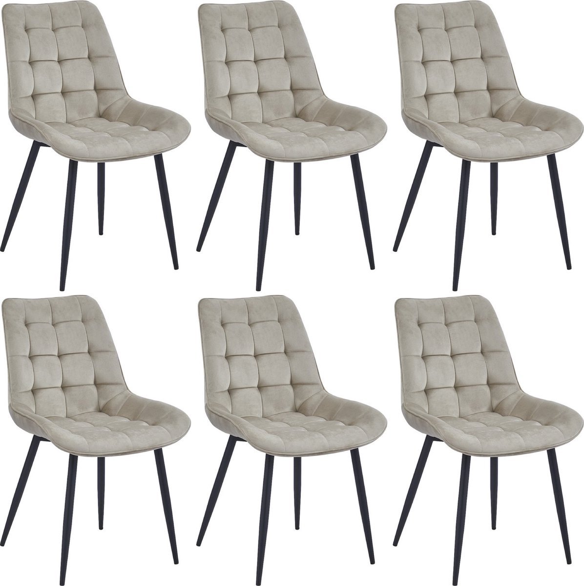 Colenis® - Quadra Eetkamerstoel - Set Van 6 - Beige - Adoré Velvet - Design