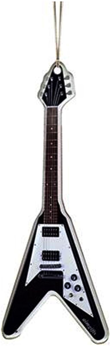 Music Gifts - Kerstversiering Flying V - Zwart acryl - Zilver lus
