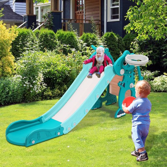 4-in-1 glijbaan met basketbalring