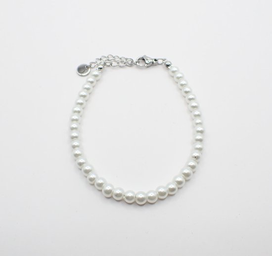 Colure® armband glasparels 4mm white zilver