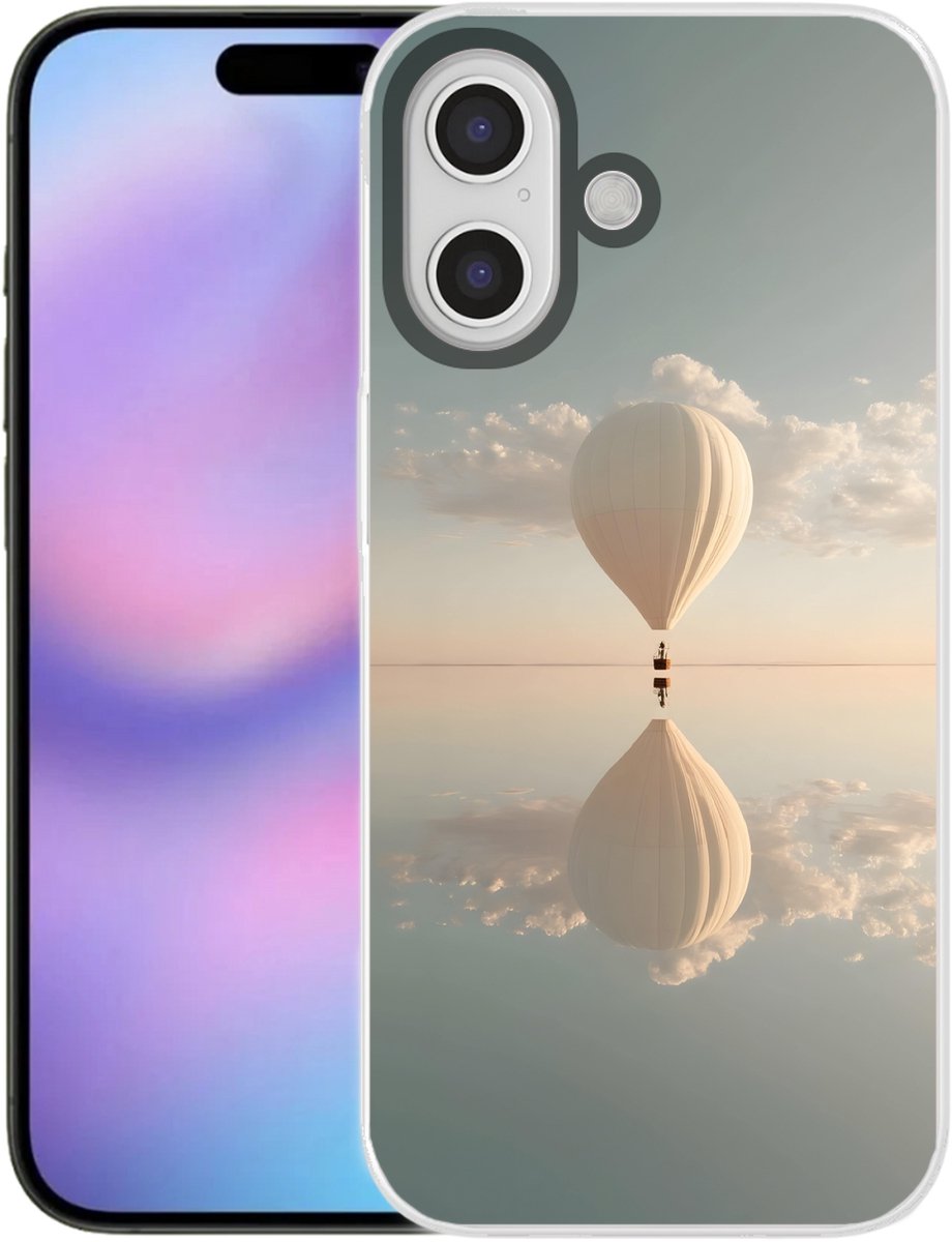 Telefoonhoesje Geschikt voor iPhone 17 hoesje - Luchtballon - Wolken - Water - Blauw - Siliconen Telefoonhoesje Telefoonhoesje