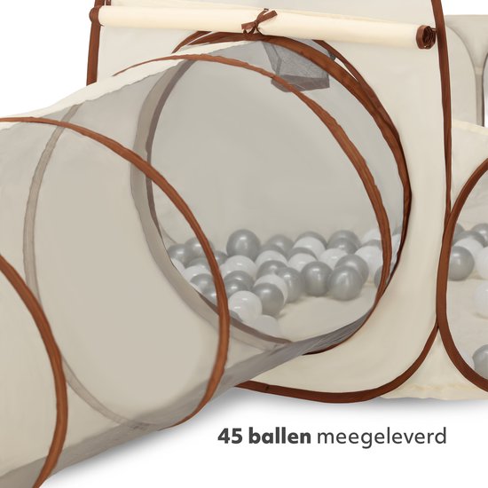 Deryan Luxe Pop Up Kindertent - Speeltent voor Kinderen - Basketbal Ballenbak met 45 ballen - Cream/Bruin van Deryan — afbeelding 2