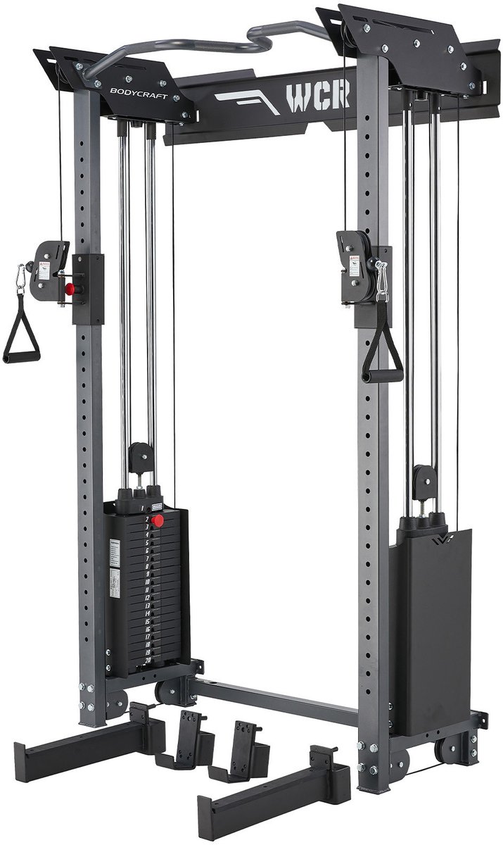 BodyCraft WCR Cable Pulley Wandmontage – verstelbare kabels, gewichtsblokken en optrekstang