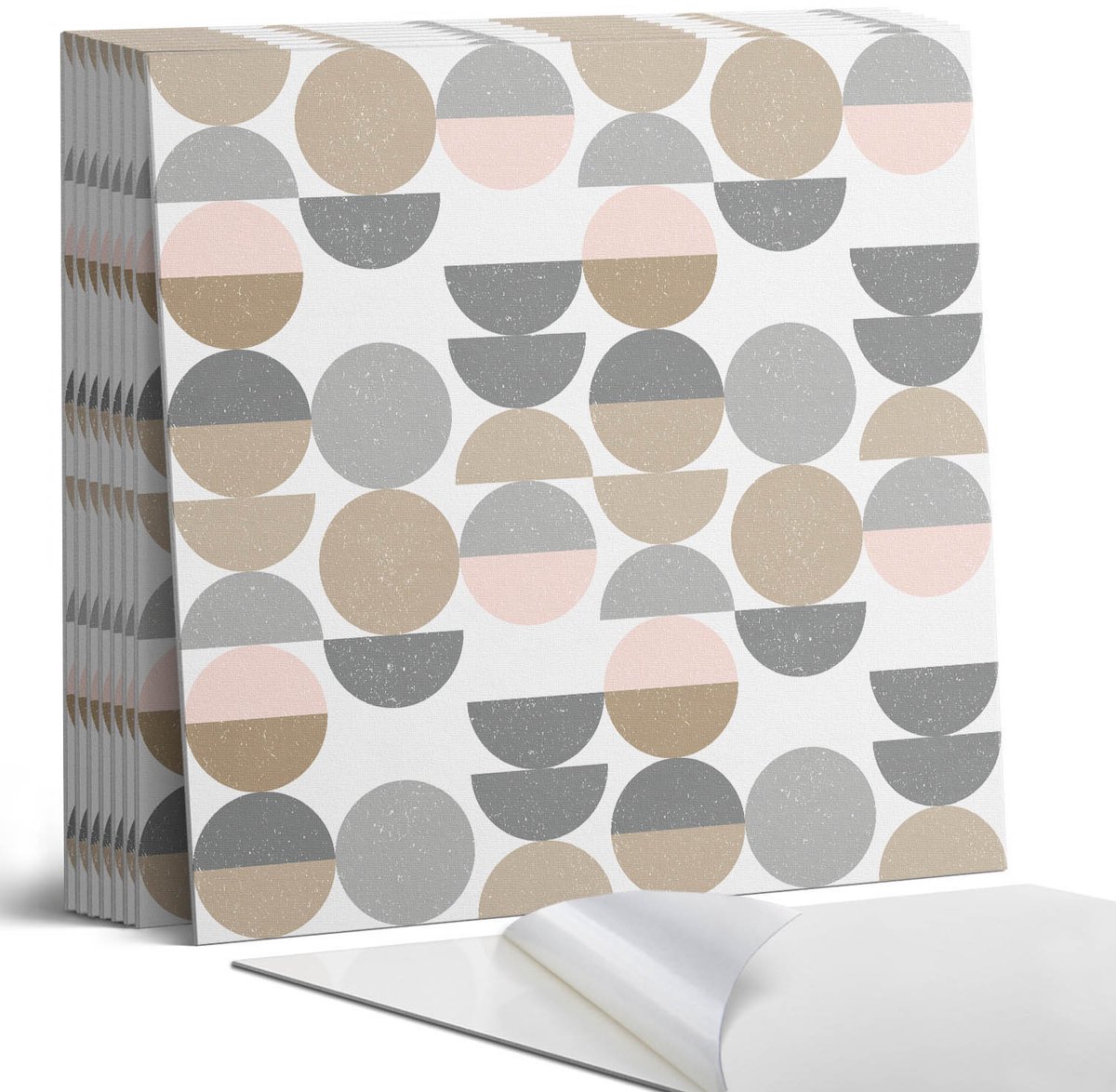 Coloray Plaktegels - Geometrie van cirkels en halve cirkels Portugese Tegels - 30 cm x 30 cm - Grijs Plaktegels - 9 stuks - Vierkant PVC Tegels - Plaktegels Keuken - Zelfklevende Vloertegels - Vinyltegels Vloer Zelfklevend - Zelfklevende Tegels