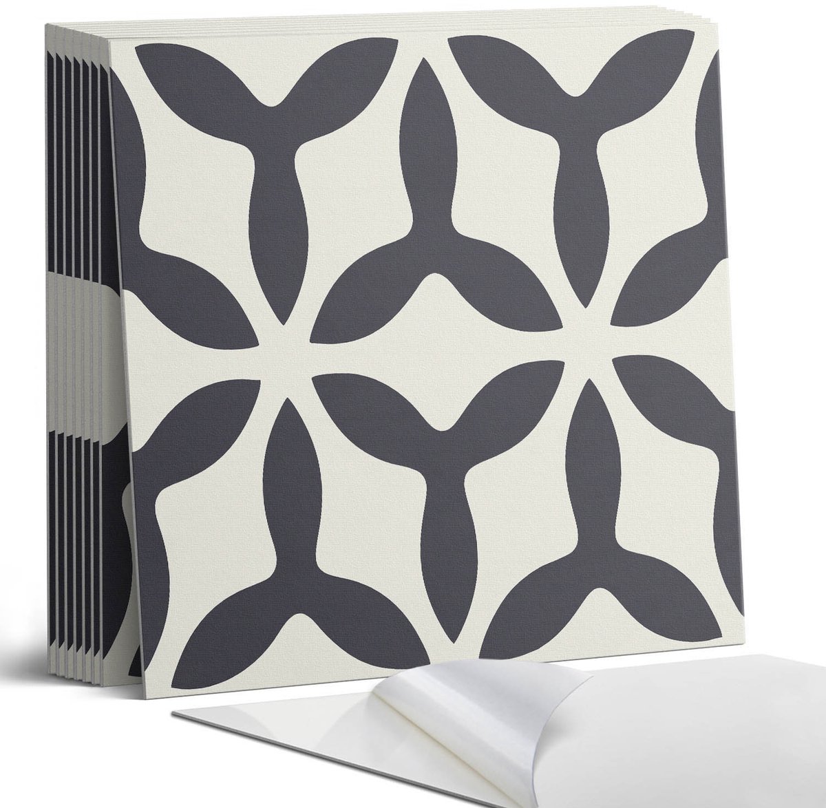 Coloray Plaktegels - Stijlvol patroon met vinnen Portugese Tegels - 30 cm x 30 cm - Zwart Plaktegels - 9 stuks - Vierkant PVC Tegels - Plaktegels Keuken - Zelfklevende Vloertegels - Vinyltegels Vloer Zelfklevend - Zelfklevende Tegels
