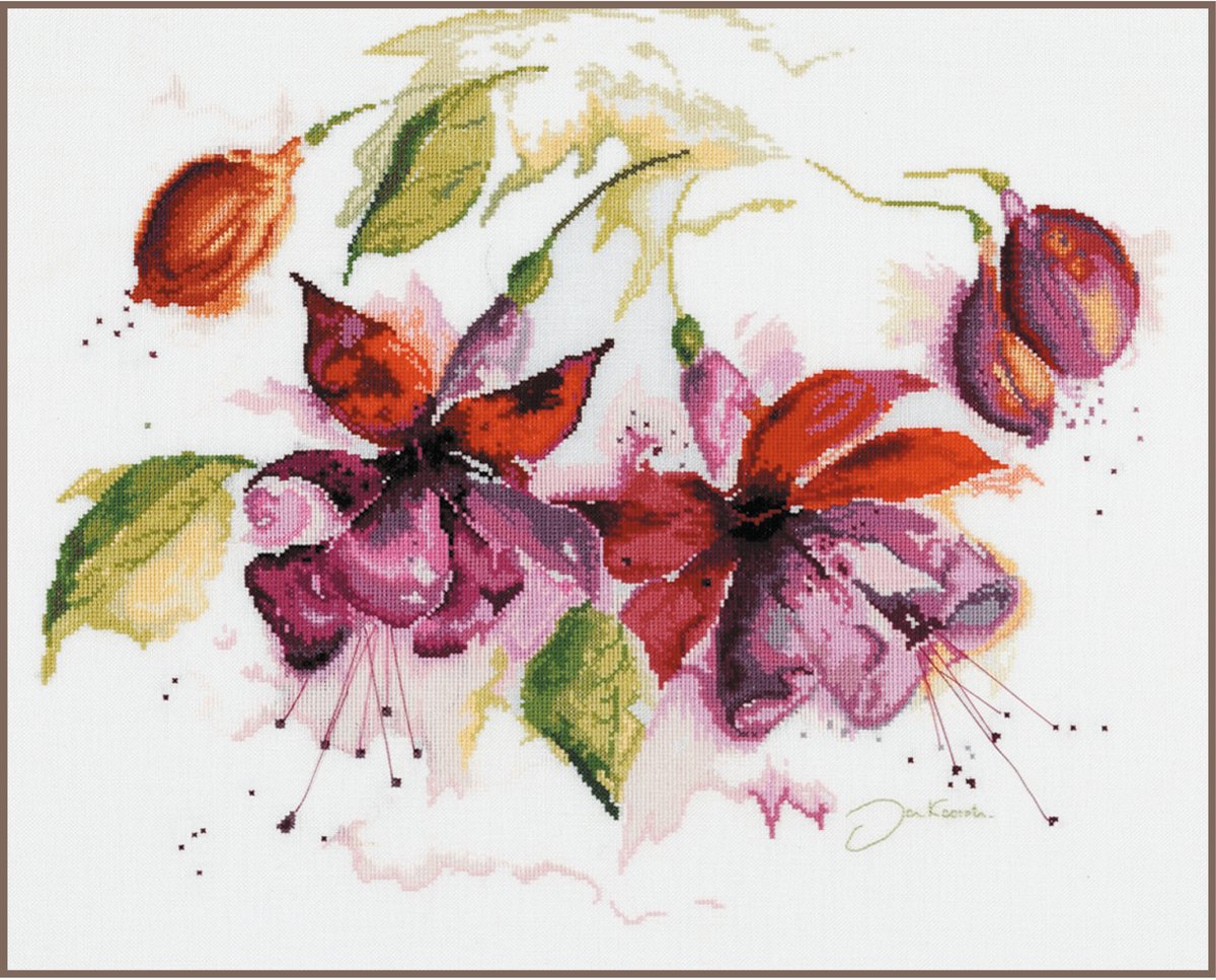 Lanarte Borduurpakket - Borduurset - Borduurpakket volwassenen - Telpakket kit - 49 x 39cm - Fuchsia in aquarel - PN-0008026