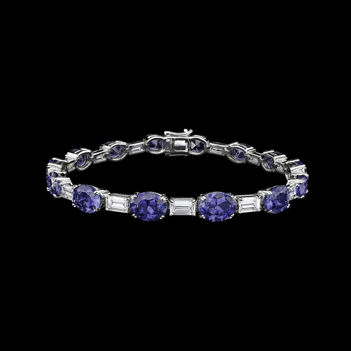 Victoria Valenza 925 Sterling Zilveren Tennisarmband met Tanzanietkleurige Zirkonia Stenen - Armband - 925 sterling zilver - Zilverkleurig - Tennisarmband - Zirkonia