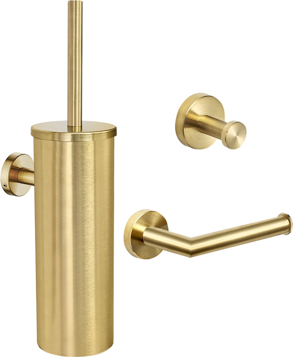 Toiletaccessoireset Goud 3-delig - Toiletborstelhouder - Toiletrolhouder - Handdoekhaak - Messing