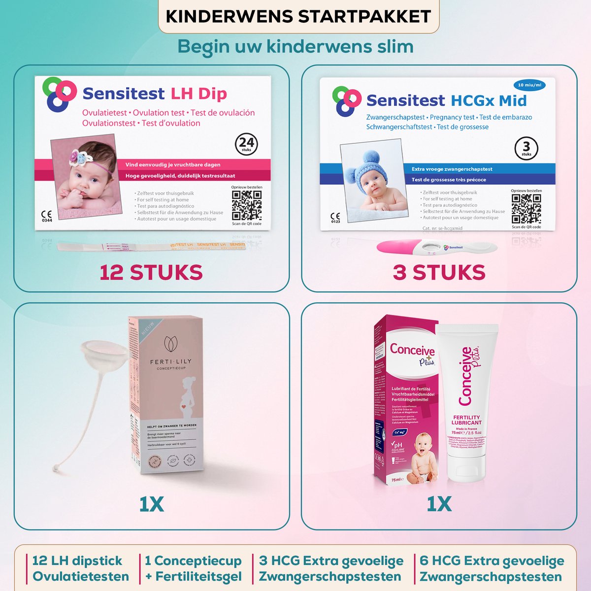 Kinderwens Startpakket – Ovulatietesten, Zwangerschapstesten, Conceptie Cup & Fertiliteitsgel – Compleet Instappakket - Zwanger worden