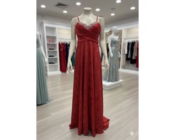Lange Satijnen Avondjurk Dames – Elegante Gala Jurk met Kant & Verstelbare Bandjes – Luxe Feestjurk - Red