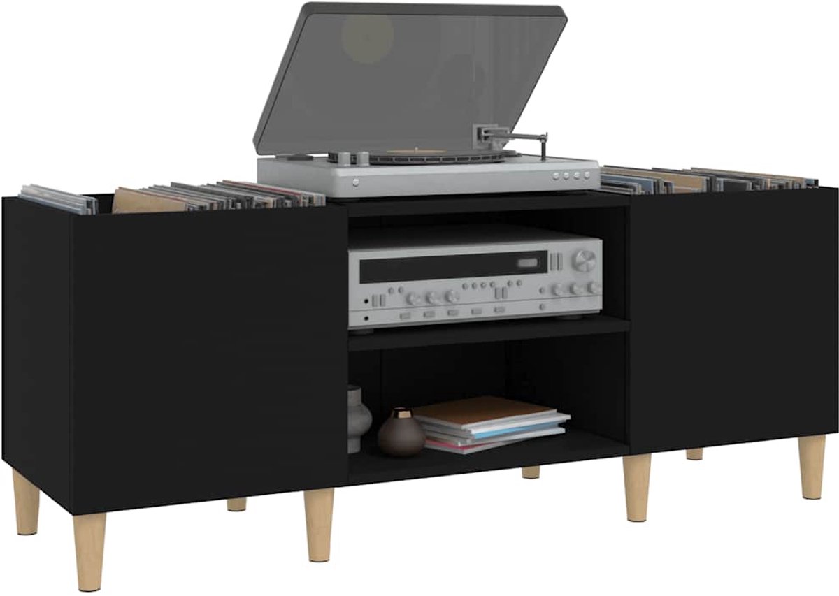 Platenspeler Meubel - LP-kast - Platenspelerkast - Draaitafelstandaard - Platenspelerstandaard - Vintage Displayplank - Zwart