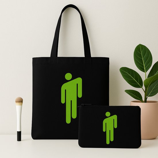 Set Billie Eilish – Sac fourre-tout et trousse de toilette – Sac fourre-tout en coton noir + trousse de toilette – Produit unisexe – Cadeau pour les fans