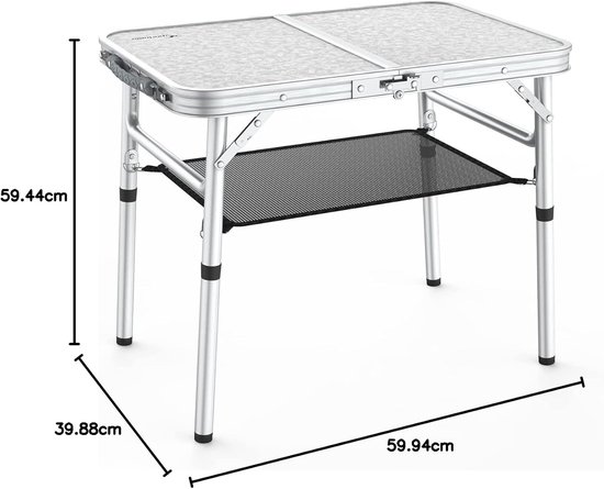 Sportneer Opvouwbare campingtafel, in hoogte verstelbaar, kleine klaptafel, draagbare campingtafel (59,9 cm L x 39,9 cm B (2 hoogte)) met netlaag voor buiten van Sportneer — afbeelding 2