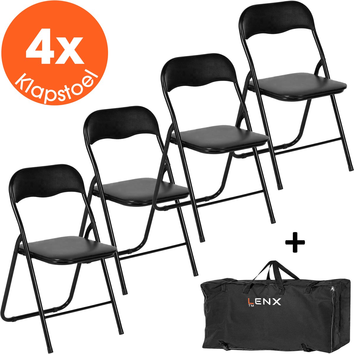 Lenx 4 Delige Klapstoelenset – Inclusief Stoelentas - Vouwstoelenset - Weersbestending - Cushion design - Zwart