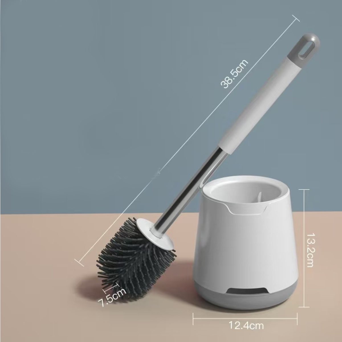 TOVBMUP Toiletborstel - Siliconen toiletborstel - Toiletborstelhouder - Druppeldicht - Antibacterieel - Ademend ontwerp - Snel drogend en geurloos - Vloermontage - Geschikt voor badkamers en toiletten - Wit