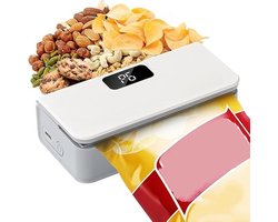 vacumeermachine-Draadloze vacuümsealer - Sterke zuigkracht, natte en droge modus - Compact en lichtgewicht - Perfect voor thuiskeukens - 6 instelbare snelheden - Geen voorverwarmen vereist-Ingebouwd mes (wit)