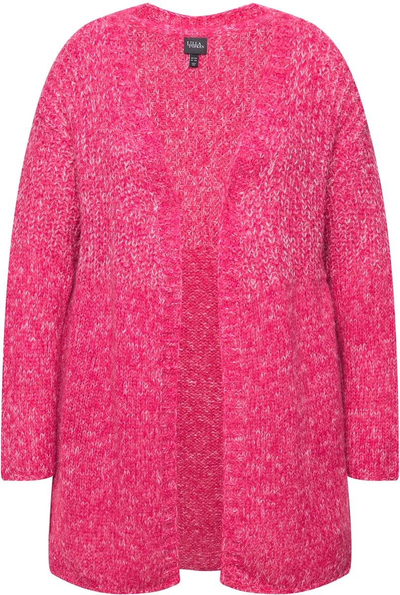 Ulla Popken - Dames - Cardigan oversized gemêleerde breimix lange mouwen - Rood roze - Maat 42+