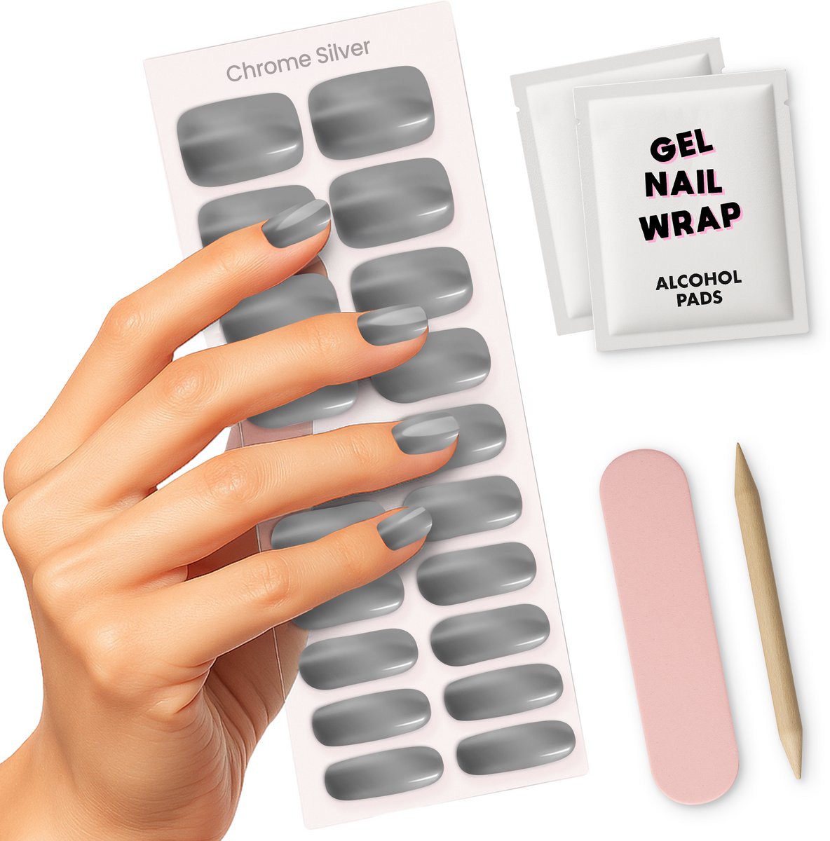 Miss Jules® - Gel Nagellak Stickers Chrome Silver – Nail Wraps, Nail Tips & Nagel Tips – Geschikt voor UV Lamp Nagels & LED Lamp Nagels – Gellak – Manicure - HEMA & TPO vrij - Incl. Instructievideo