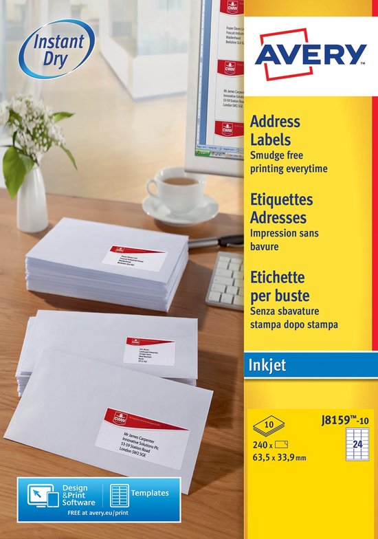 Etiket avery j8159-10 63.5x33.9mm wit 240stuks