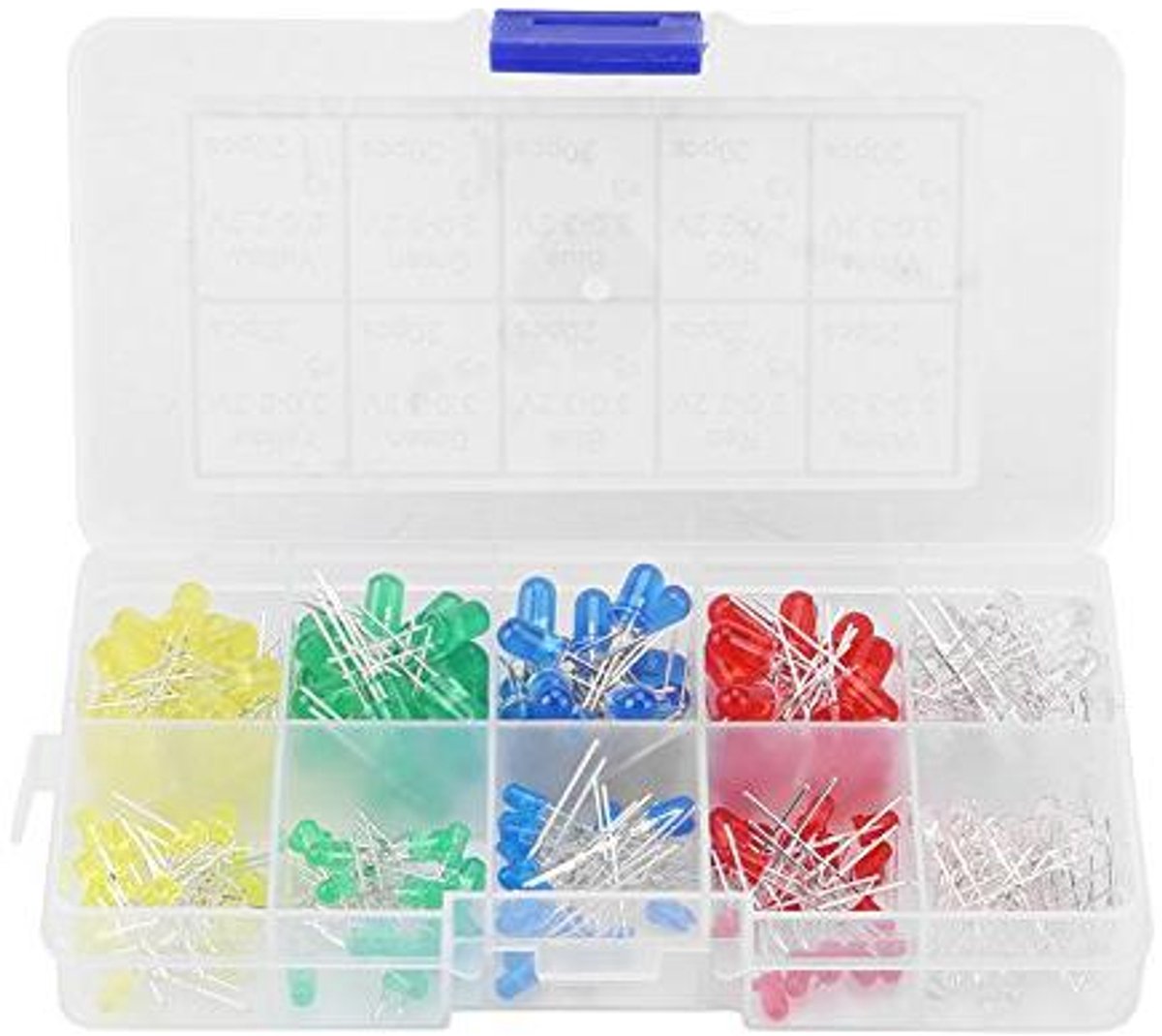 CSGoods - Assortimentskit met 200 LED dioden 3 mm en 5 mm, inclusief weerstanden voor elektronica projecten - Rood, geel, wit, groen, blauw - Hoge helderheid, snel leverbaar