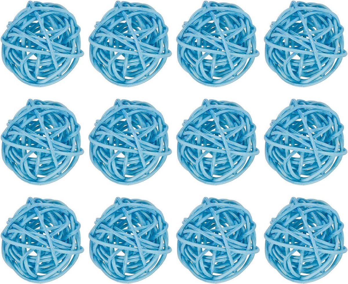 Provento - Set van 12 rieten rotan ballen 3,2 cm - Sierballen voor vazenvullers - Bruiloft, tuin, hal en party decoratie - Lichtblauw