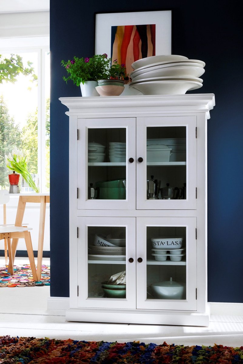 Vitrinekast wit - landelijke vitrinekast wit - 4 glasdeuren - 90x40x130 hoog - 3 legplanken - gemonteerd - Nova Solo - CA609
