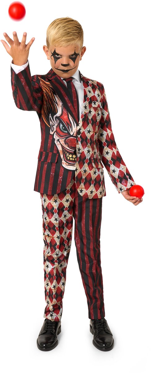 Suitmeister Scary Clown Red Jongens Pak - Kids Kostuum - Halloween Outfit - Maat L