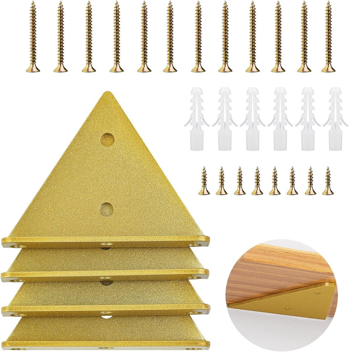 4 Stuks Zwevende Plankbeugels – 4x3 inch, voor Kleine Zwevende Houten Planken, met 2 inch Ankerschroeven (Onzichtbare Hardware Set, Goud)