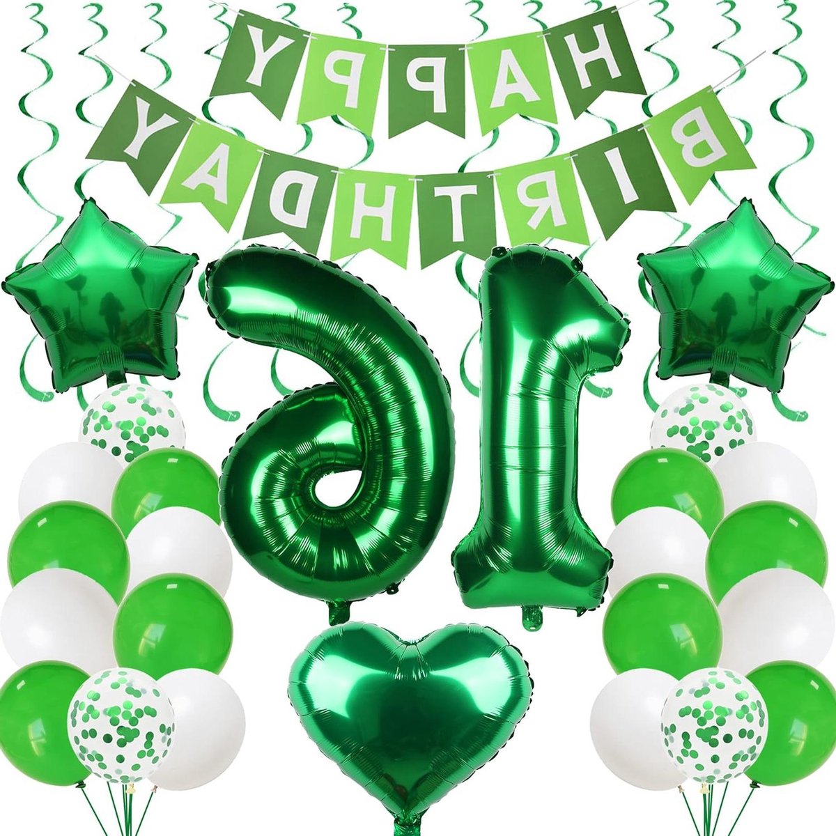CSGoods - Ballonnen 16e Verjaardag in Groen - Feestelijke Versiering voor Jongens en Meisjes - Decoratie voor Verjaardag met 16 Jaar Themaballonnen