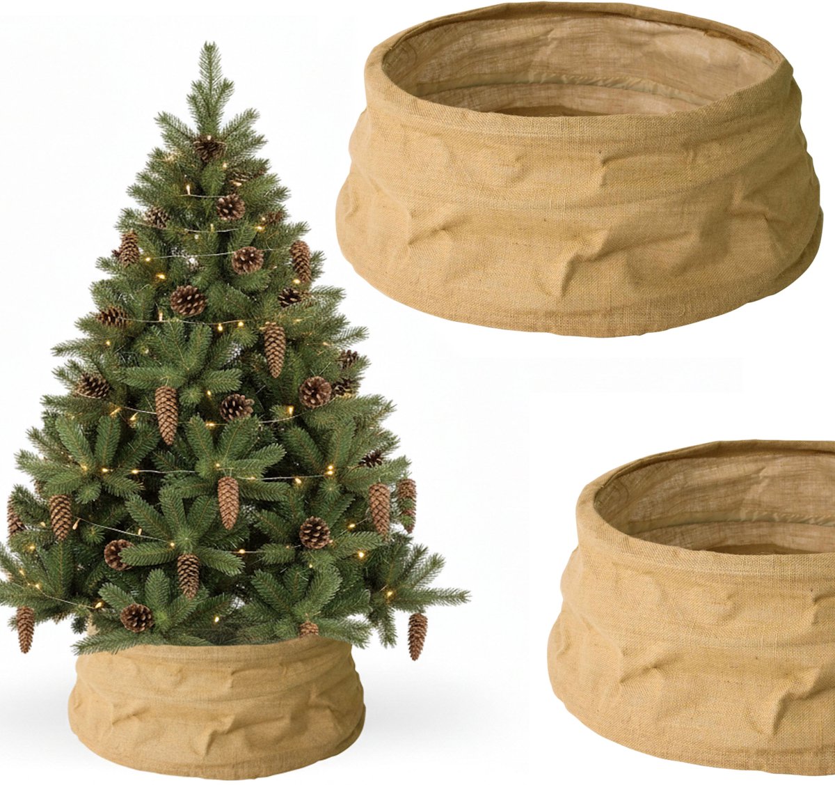 COIL Kerstboomrok, Kerstboomdeken, Kerstboomhoes, Kerstboomstandaard, Kerstboommand, Ovaal, Jute, Beige, Diameter: 66 cm