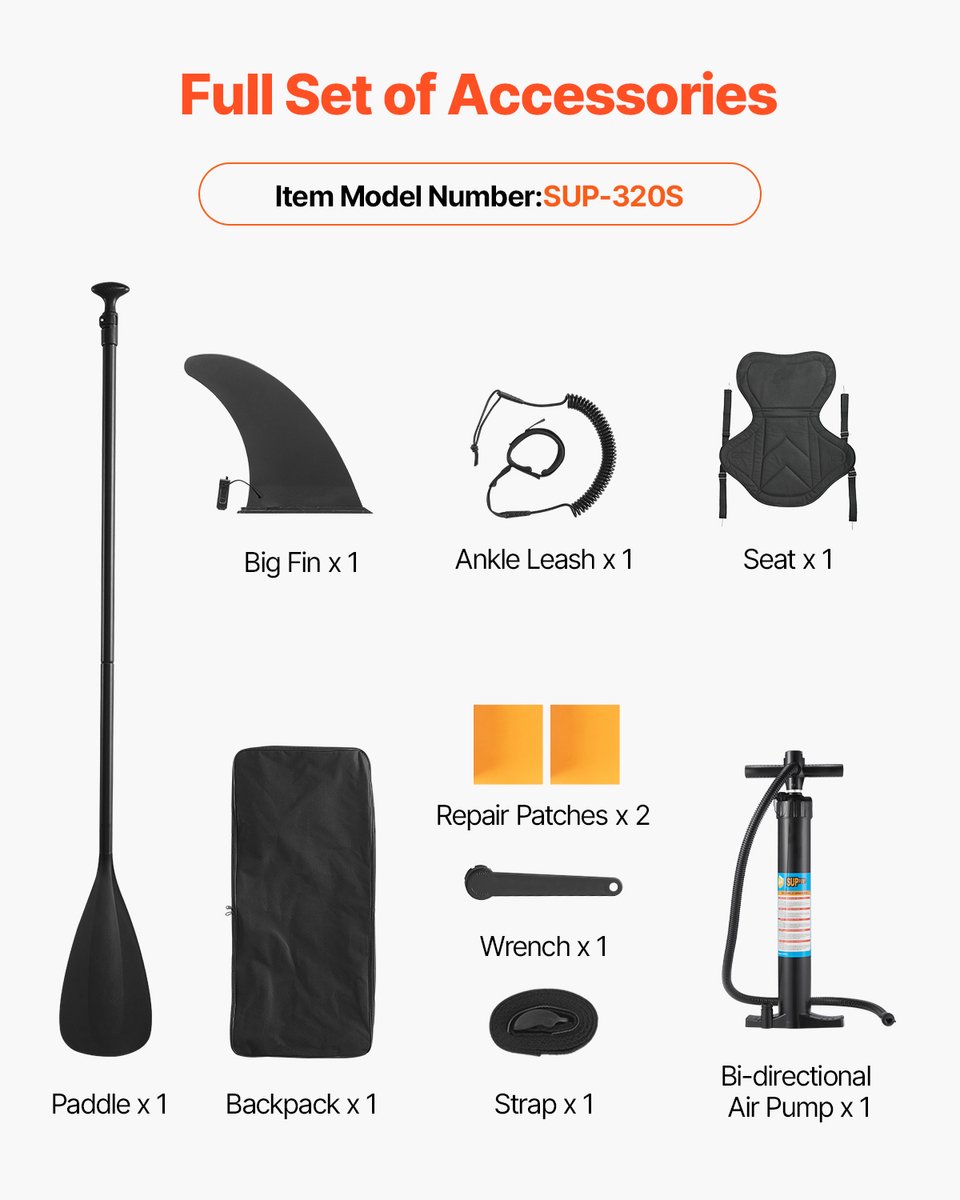 VEVOR Opblaasbaar Stand Up Paddle Board (323 x 83,8 x 15,2 cm) Paddleboard met één zitplaats, complete set inclusief pomp, peddel, vin, rugzak, enkelband, riem, voor tieners en volwassenen – foto 3