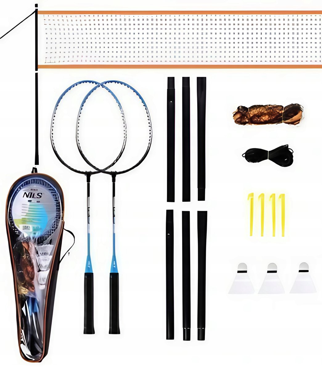 Nils Badmintonset: 2 rackets, 3 shuttles, net en tas
