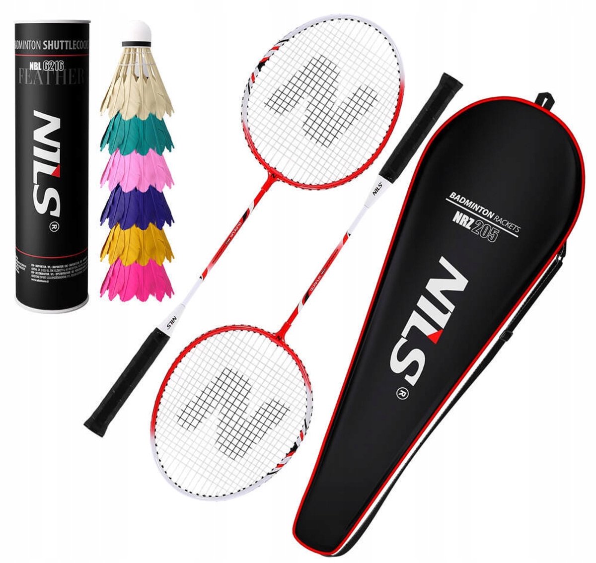 NILS Badmintonset: 2 rackets, 6 shuttles & hoes - Rekreatief