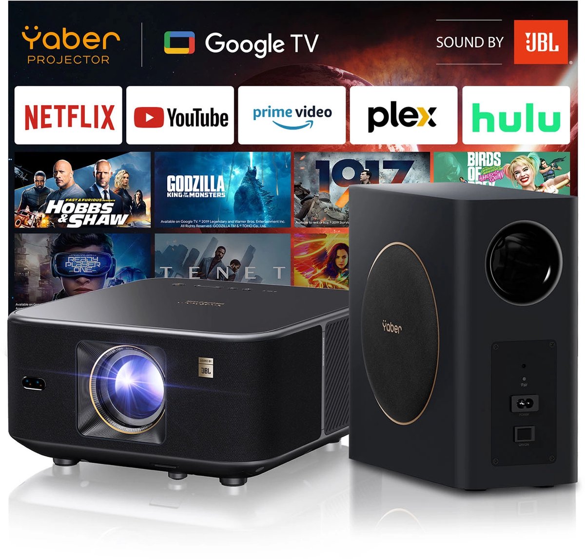 Yaber K3 Pro Smart Beamer met Google TV – Projector met Subwoofer – 1000 ISO Lumen – Full HD 1080P – Sound by JBL & Dolby Audio – Autofocus & Auto Keystone – Wi-Fi 6 – Thuisbioscoop thumbnail 5