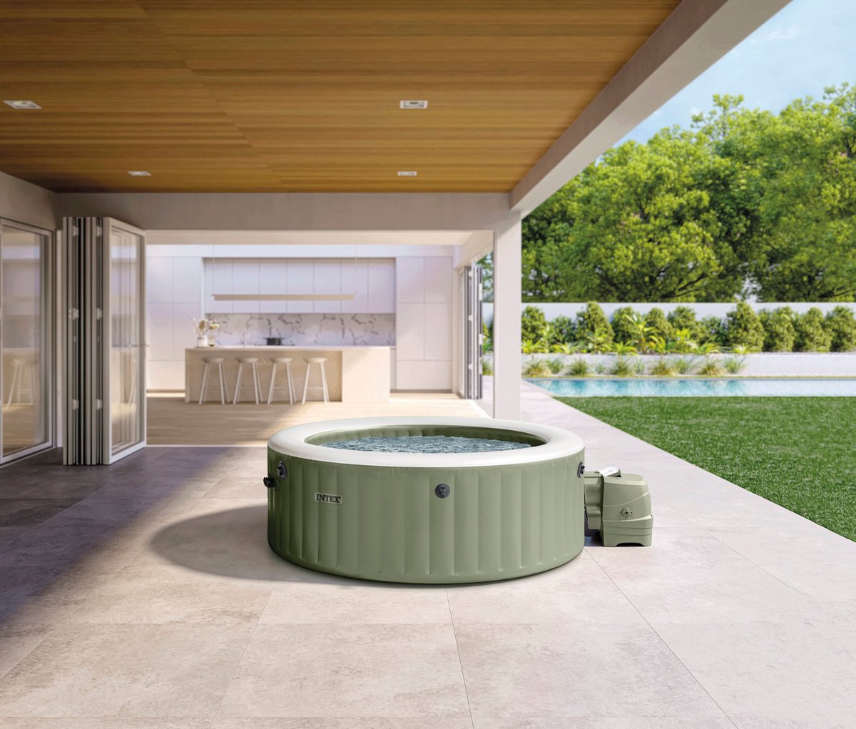 Intex 4-persoons Round Bubble Spa Set Olive Green - afbeelding 2
