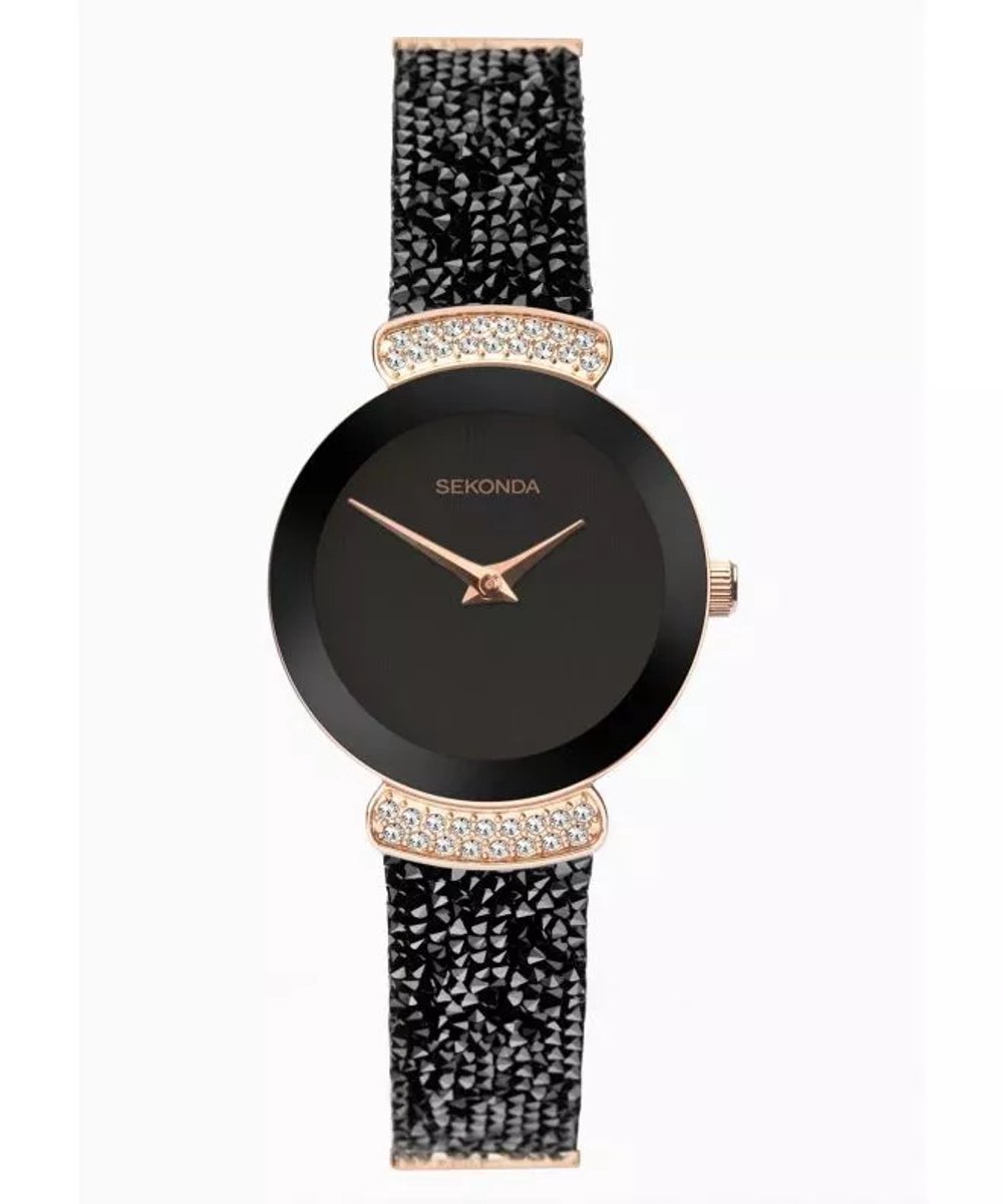Sekonda Seksy Dameshorloge - Model 40425 - Rosegoud Zwart - Quartz - 26 mm - Waterbestendig 10m