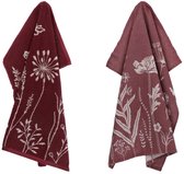 Luxe Keukendoek en Theedoek Wild Flowers Burgundy - Bunzlau Castle - 100% biologisch GOTS katoen - keukentextiel set
