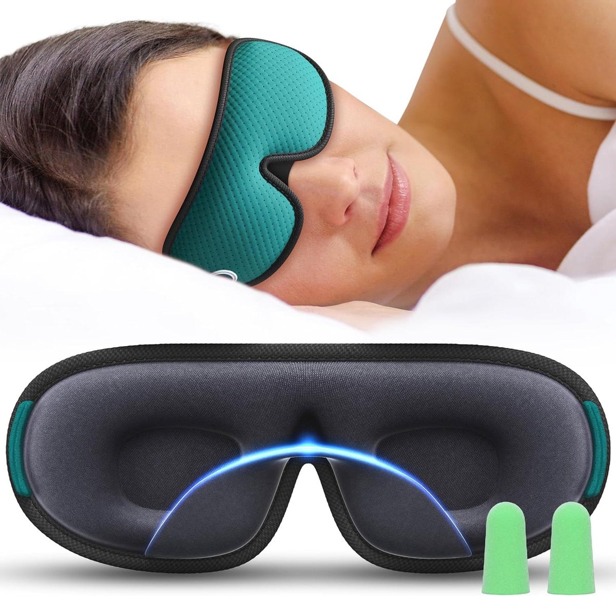 Provento - Ademend 3D Slaapmasker voor Volledige Duisternis - Zwart - Verstelbare Band, Oordopjes en Reistasje