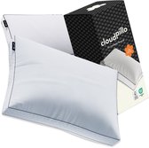 Twee witte Cloudpillo Recharge hoofdkussens, één in de verpakking met wolkjespatroon en tekst 'cloudpillo de Cloudpillo Recharge'.