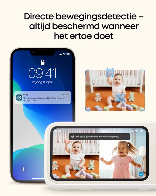 eufy Baby Monitor C10 Caméra supplémentaire - Résolution 2K HD - Zoom 4× - Panoramique 351° et Inclinaison 60° - Vision nocturne, Mouvement / Pleurs / Son / Changements de température, Communication bidirectionnelle, VOX, Bruit blanc