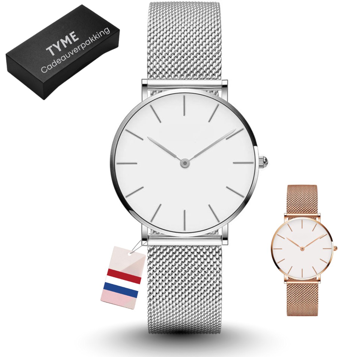 Tyme Ibiza Dames Horloge - 36mm Wit-Zilver - Goed Leesbaar -Horloges voor Vrouwen Meisjes - Polshorloge - Uurwerk - met Cadeauverpakking