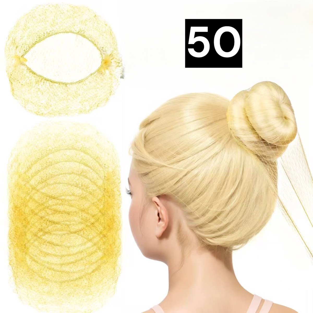 50 stuks Haarnetjes - Haarnetjes blond - Haarnet voor ballet en paardrijden – Haarnet - Onzichtbaar knotnet elastisch - Meisjes om haarknoopjes te Maken - Onzichtbaar knotnet elastisch - LOUZIR