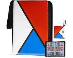 Verzamelmap 900 kaarten – 9 pocket – binder map met ritssluiting – 50 pagina’s – Rood/Blauw – Geschikt voor Pokemon kaarten