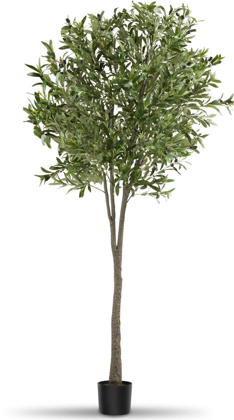 tectake® Kunstmatige Olijfboom Oleand – Mediterrane Kunstplant met Realistische Bladeren en Olijven – Onderhoudsvriendelijk en Veelzijdig – Inclusief Stevige Bloempot – Hoogte: 210 cm
