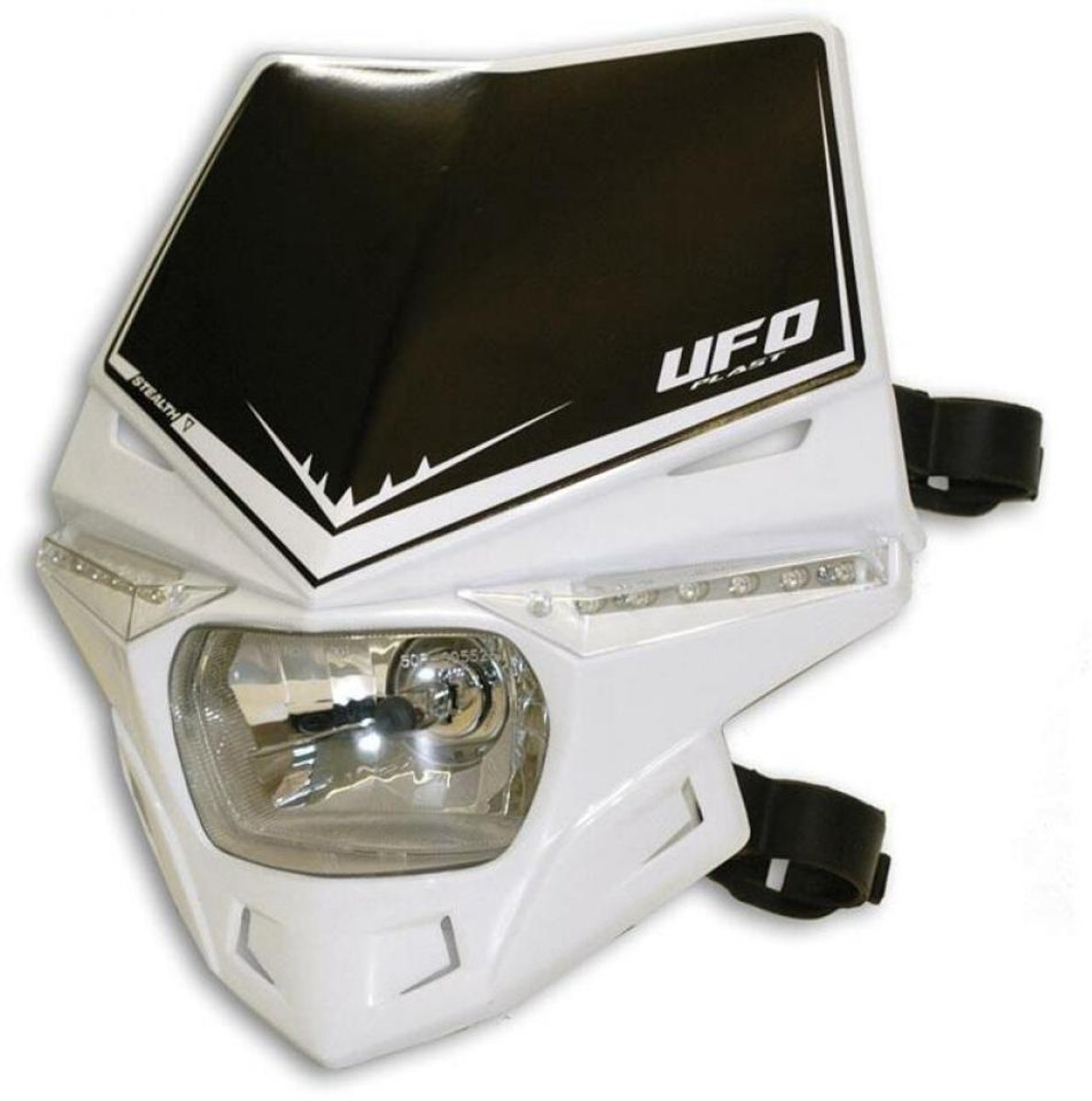 Plaque phare blanche avec optique UFO Stealth pour moto enduro 50 PF01715#041