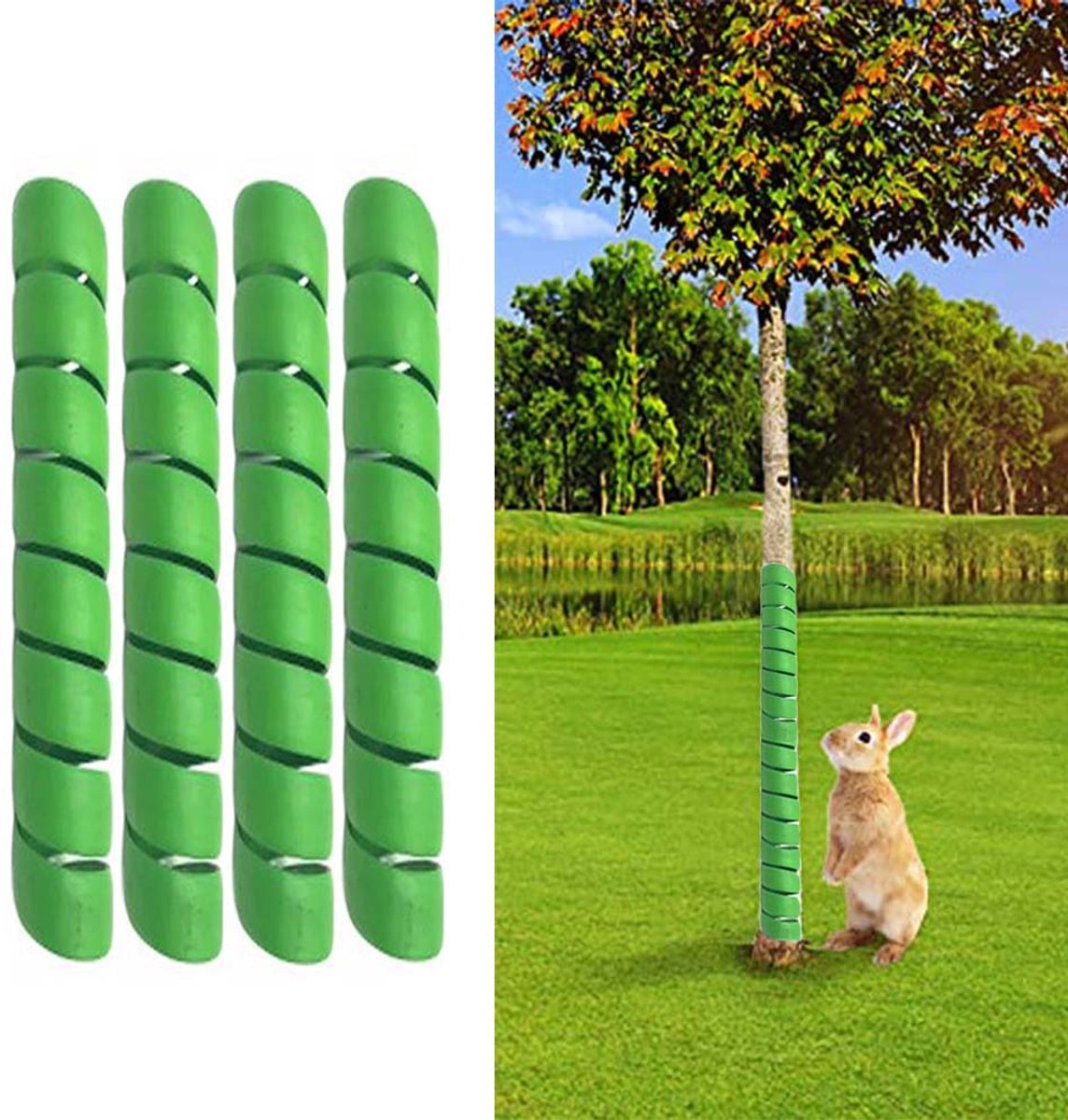 4 stuks - Stambeschermer - 5 x 40 cm - Kunststof - Spiraalvormige stamomslag - Schorsbeschermer - Beschermt de schors tegen herten, katten, knaagdieren, konijnen en grasmaaiers - Groen