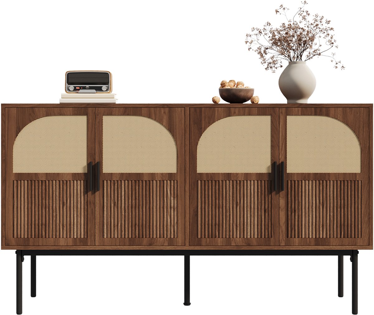 Clruro Moderne Anrichte-Met Opbergruimte-Buffet voor Woonkamer-Set van 140L x 40B x 80H cm-Zwart Natuurlijk