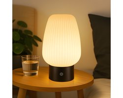NETTLIFE Nachttischlampe LED | Met Accu Oplaadbaar | Draadloze USB Touch Dimbaar | IP44 Waterdicht Glas | Slaapkamer Keuken
