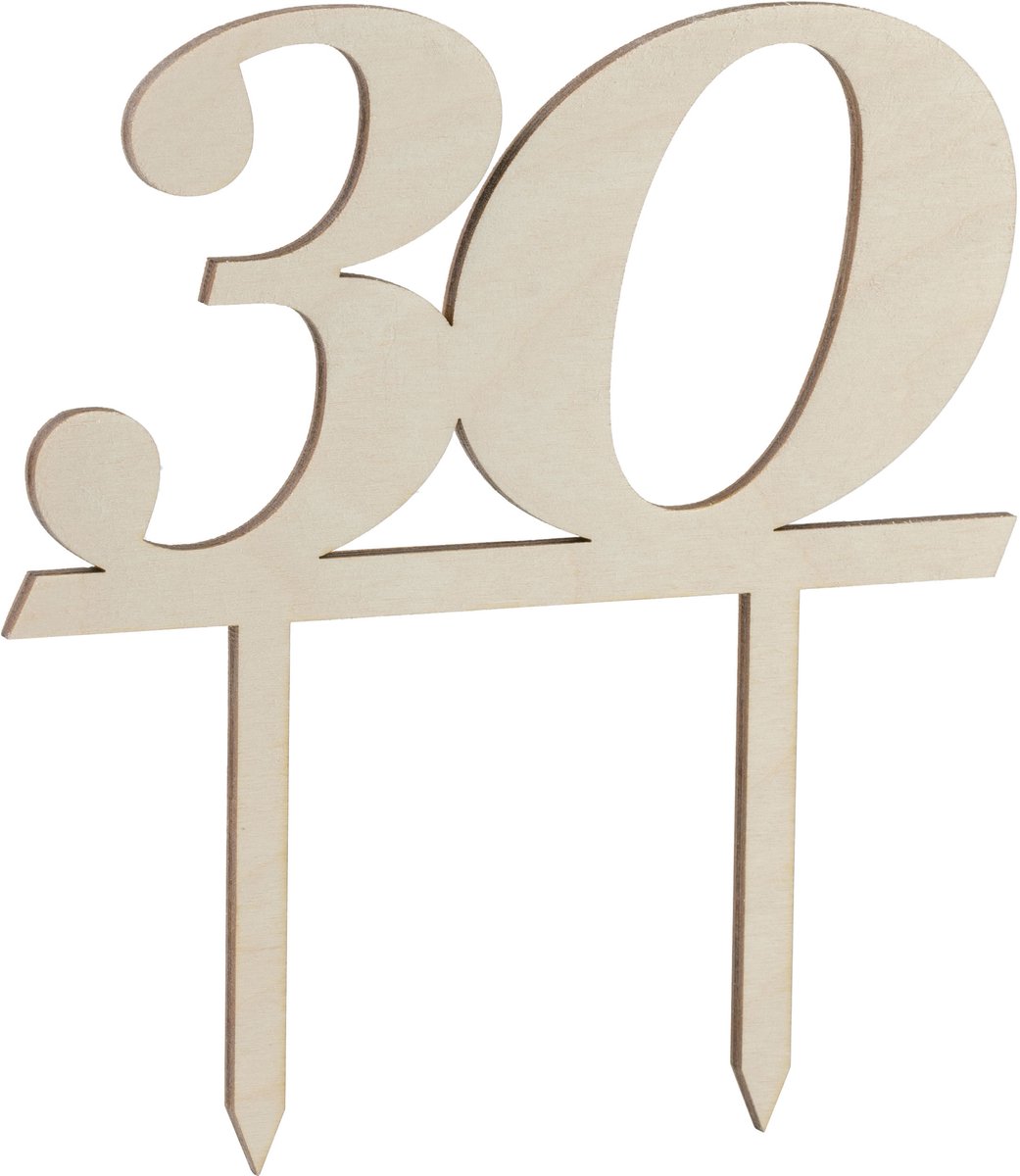 Folkroll taarttopper met nummer 30, taarttopper, taartdecoratie, berkenmultiplex, 339855